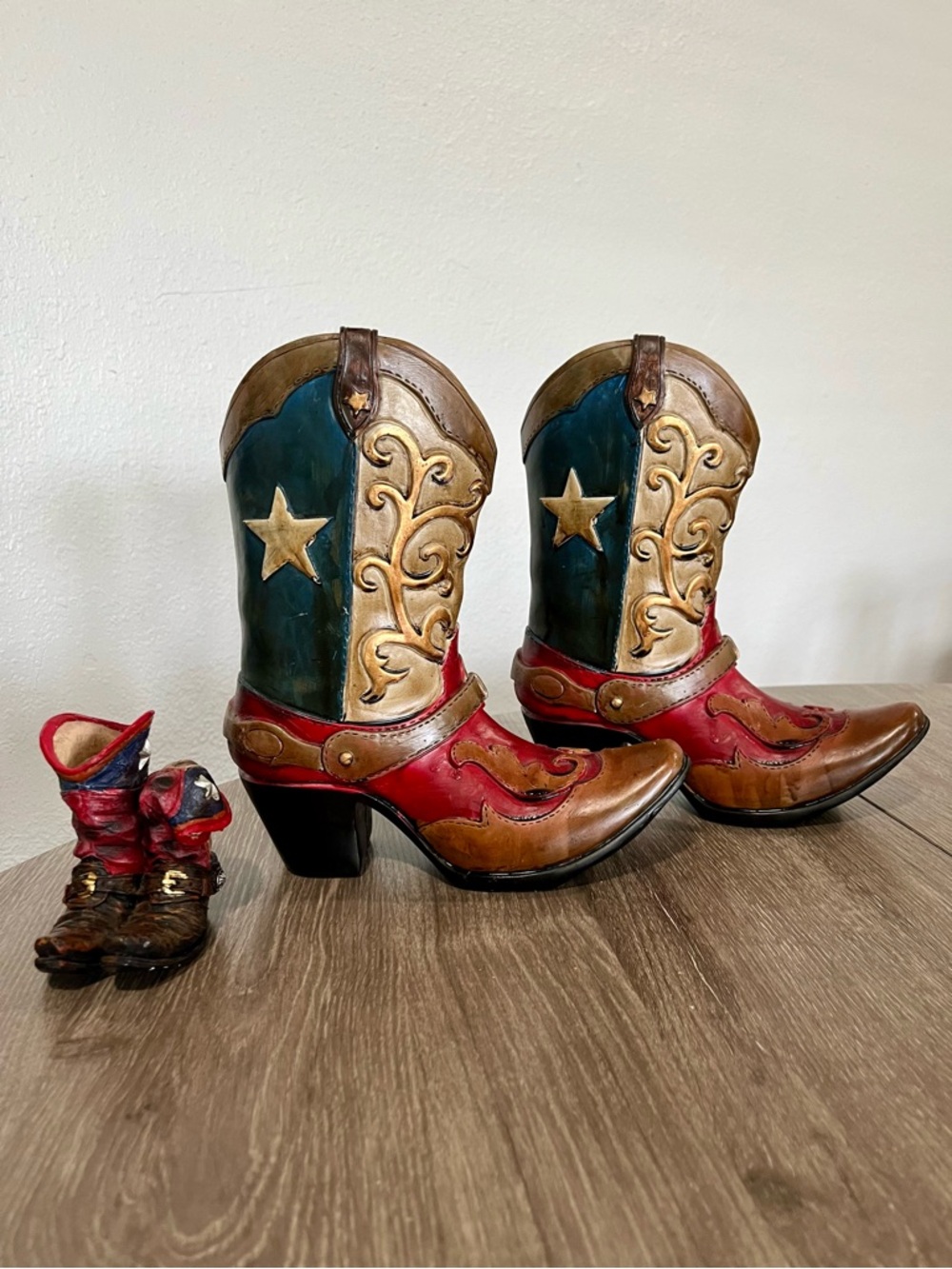 Texas Cowboy Boots Decorative Red, Blue & Brown Cowboy Boot Set - Home Accents